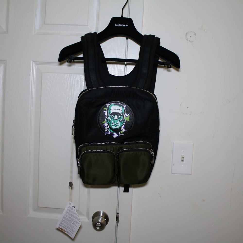 PRADA BACKPACK BUMBAGS FRANKENSTEIN FABRIC BLACK GREEN